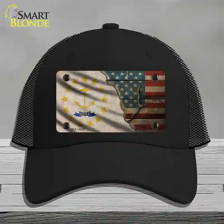 Rhode Island/American Flag Novelty License Plate Hat Mesh / Black