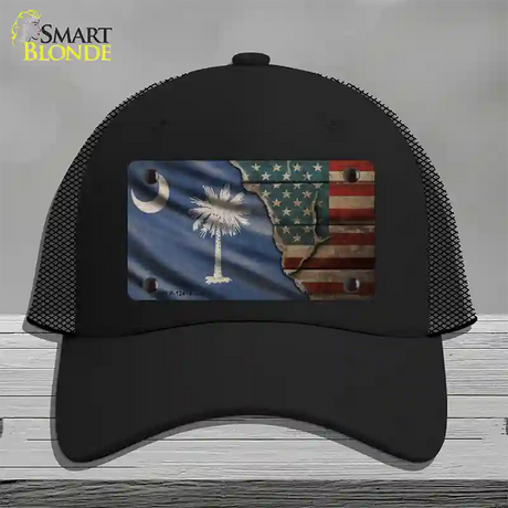 South Carolina/American Flag Novelty License Plate Hat Mesh / Black