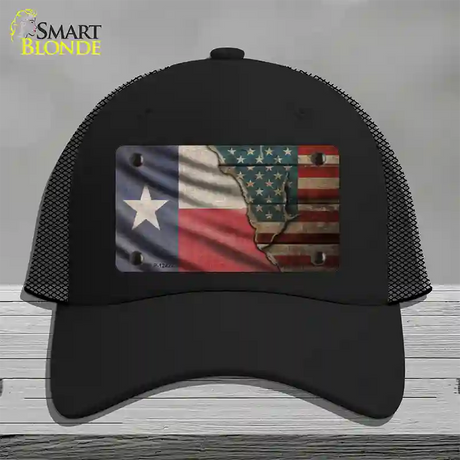 Texas/American Flag Novelty License Plate Hat Mesh / Black