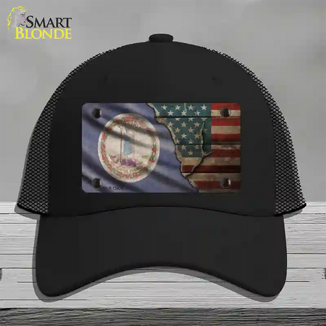 Virginia/American Flag Novelty License Plate Hat Mesh / Black