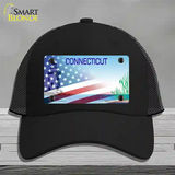 Connecticut Preserve with American Flag Novelty License Plate Hat Mesh / Black