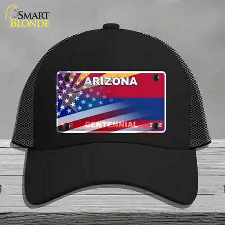 Arizona Centennial American Flag Novelty License Plate Hat Black Mesh