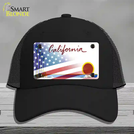 California Palm Plate American Flag Novelty License Plate Hat Mesh / Black