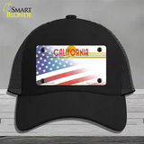 California Golden with American Flag Novelty License Plate Hat Mesh / Black