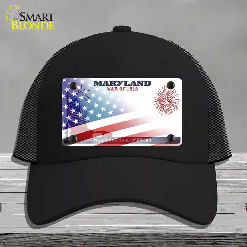 Maryland War Plate American Flag Novelty License Plate Hat Mesh / Black