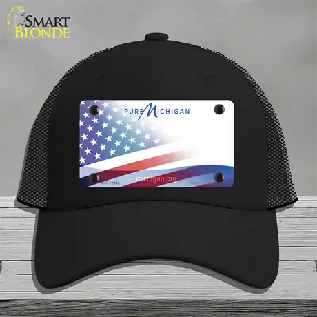 Pure Michigan Plate American Flag Novelty License Plate Hat Mesh / Black