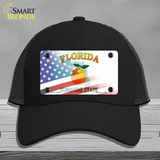 Florida Orange with American Flag Novelty License Plate Hat Mesh / Black