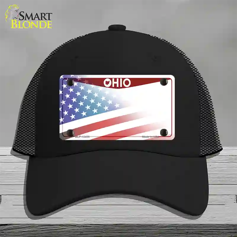 Ohio State American Flag Novelty License Plate Hat Mesh / Black