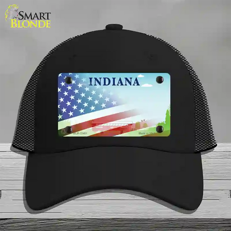 Indiana Bridge Plate American Flag Novelty License Plate Hat Mesh / Black