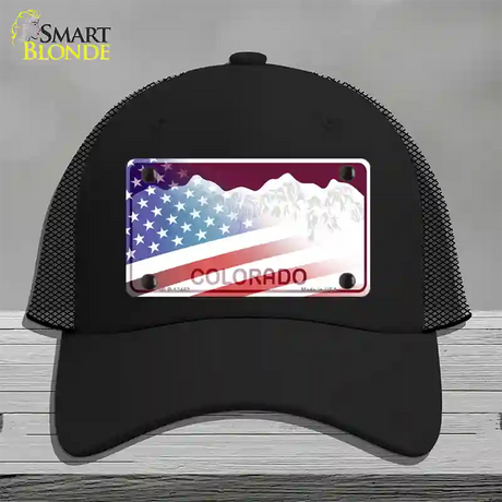 Colorado Red with American Flag Novelty License Plate Hat Mesh / Black