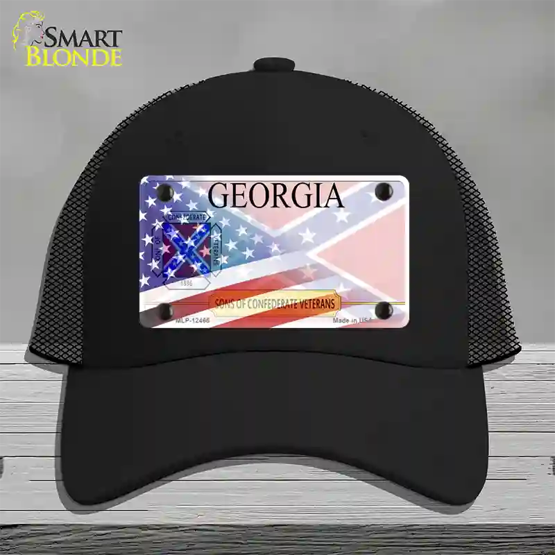 Georgia Confederate Flag American Flag Novelty License Plate Hat Mesh / Black