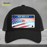 Michigan Splendor with American Flag Novelty License Plate Hat Mesh / Black