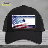 South Carolina Blue with American Flag Novelty License Plate Hat Mesh / Black