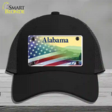 Alabama State with American Flag Novelty License Plate Hat Black Mesh