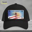 Alaska Bear with American Flag Novelty License Plate Hat Black Mesh