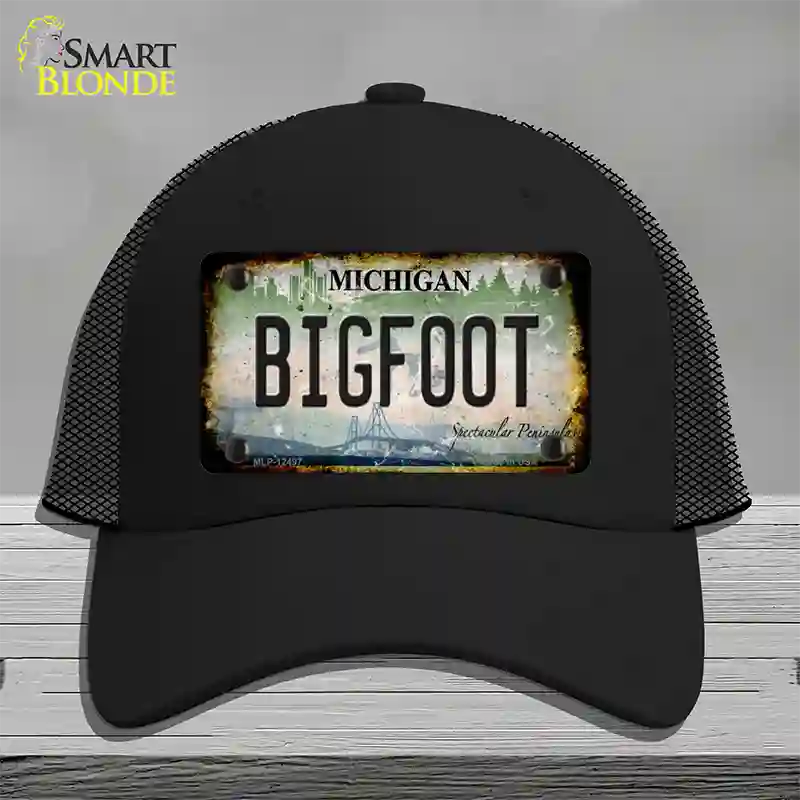 Bigfoot Michigan Novelty License Plate Hat Mesh / Black