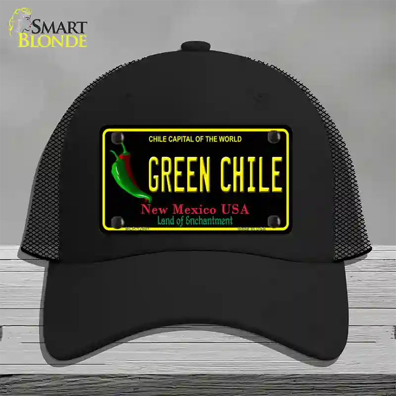 Green Chile New Mexico Black Novelty License Plate Hat Mesh / Black