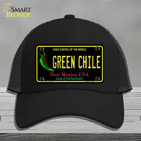 Green Chile New Mexico Black Novelty License Plate Hat Mesh / Black