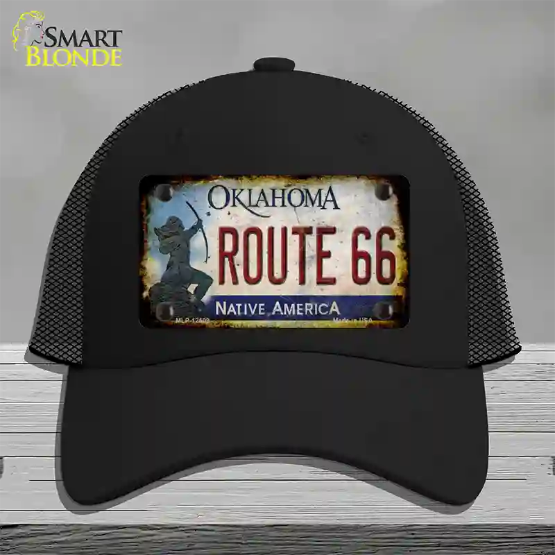 Route 66 Oklahoma Rusty Novelty License Plate Hat Mesh / Black