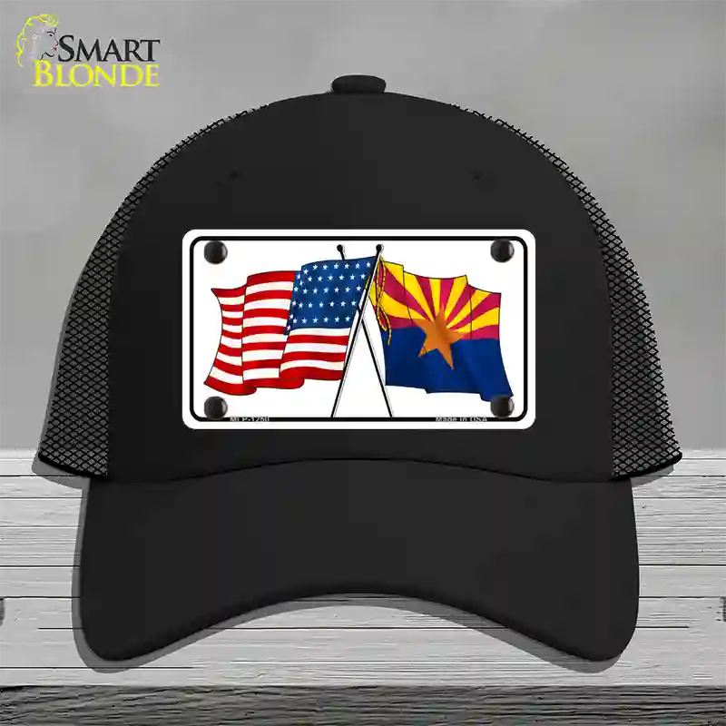 Arizona American Crossed Flags Novelty License Plate Hat Mesh / Black