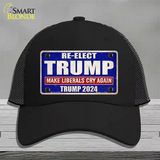 Re-Elect Trump 2024 Blue Novelty License Plate Hat Mesh / Black