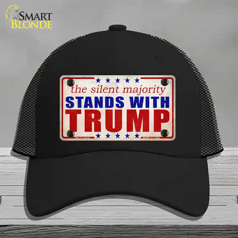 Silent Majority Stands with Trump Novelty License Plate Hat Mesh / Black