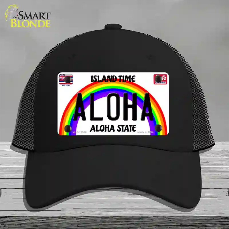 Aloha Hawaii Novelty License Plate Hat Mesh / Black