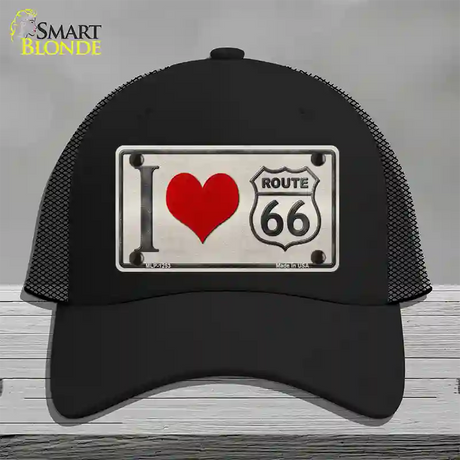 I Love Route 66 Novelty License Plate Hat Mesh / Black