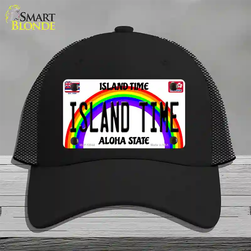 Island Time Hawaii Novelty License Plate Hat Mesh / Black