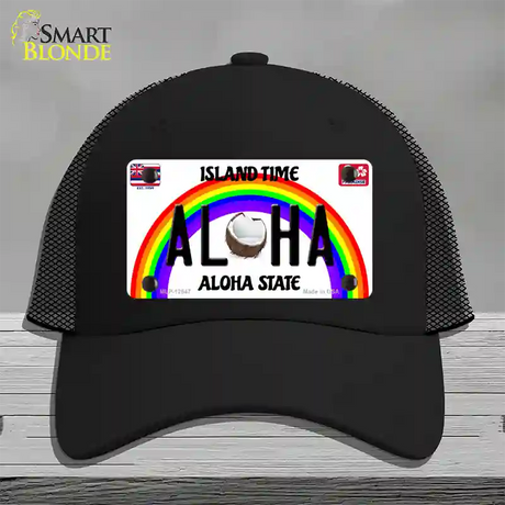 Aloha Coconut Hawaii Novelty License Plate Hat Mesh / Black