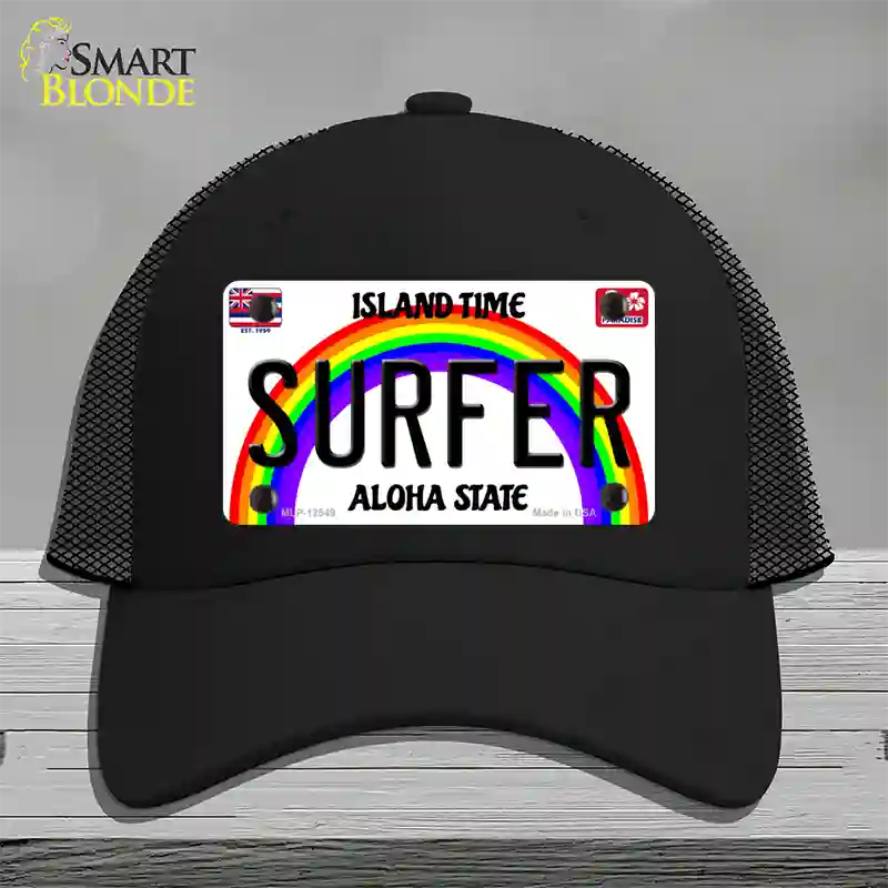 Surfer Hawaii Novelty License Plate Hat Mesh / Black