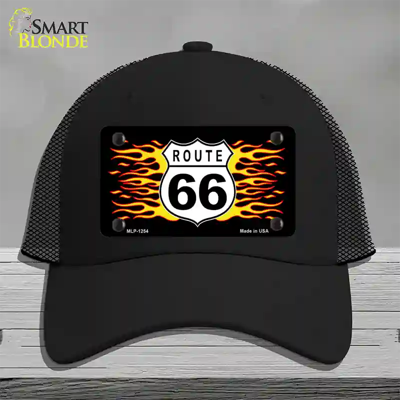 Route 66 Flames Novelty License Plate Hat Mesh / Black