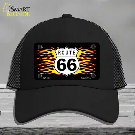 Route 66 Flames Novelty License Plate Hat Mesh / Black