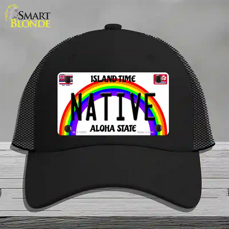 Native Hawaii Novelty License Plate Hat Mesh / Black