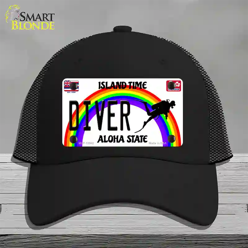 Diver Hawaii Novelty License Plate Hat Mesh / Black