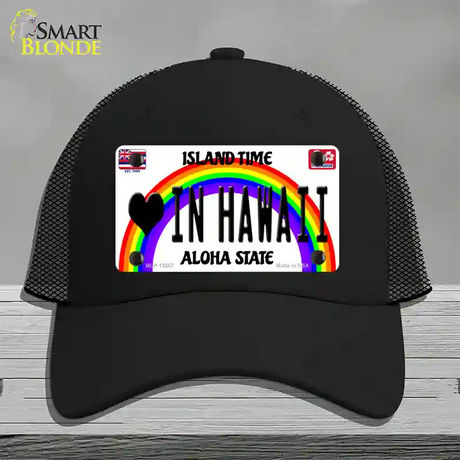 Love In Hawaii Novelty License Plate Hat Mesh / Black