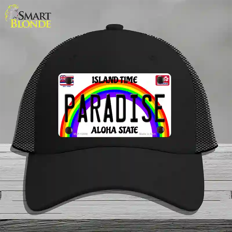 Paradise Hawaii Novelty License Plate Hat Mesh / Black