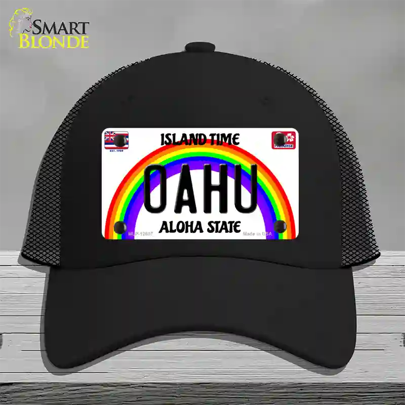 Oahu Hawaii Novelty License Plate Hat Mesh / Black