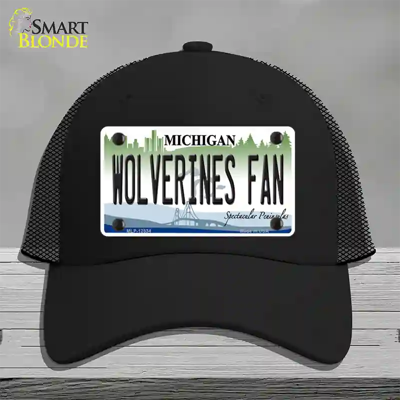 Wolverines Fan Novelty License Plate Hat Mesh / Black