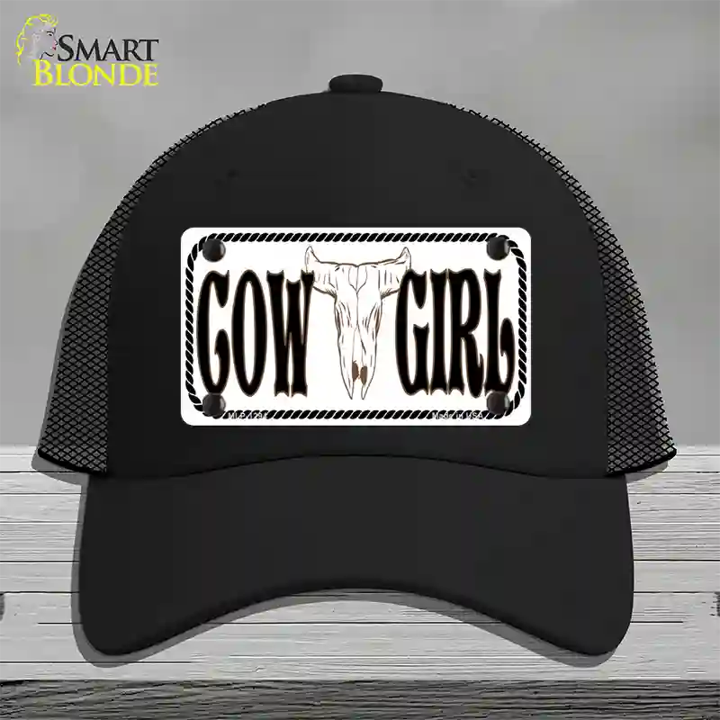 Cowgirl with Skull Novelty License Plate Hat Mesh / Black