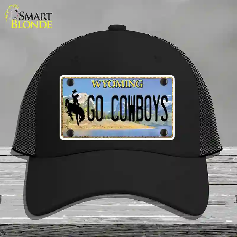 Go Cowboys Wyoming Novelty License Plate Hat Mesh / Black