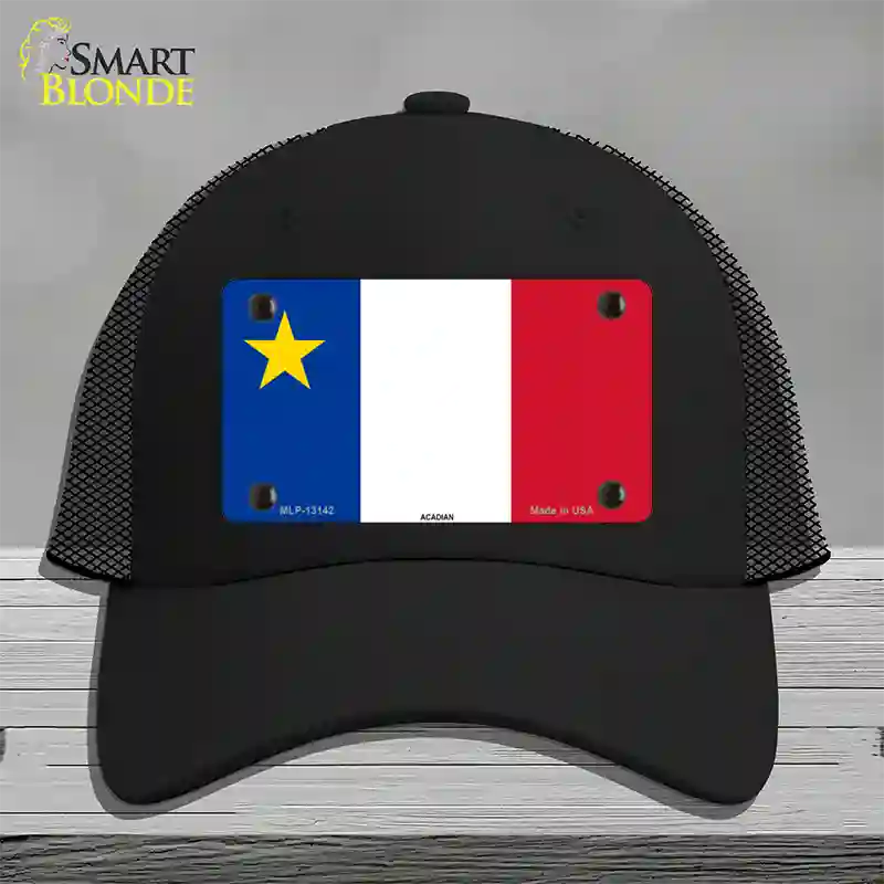 Acadian Canada Flag Novelty License Plate Hat Mesh / Black