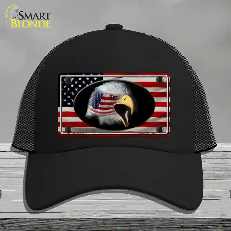 American Flag Eagle Novelty License Plate Hat Mesh / Black