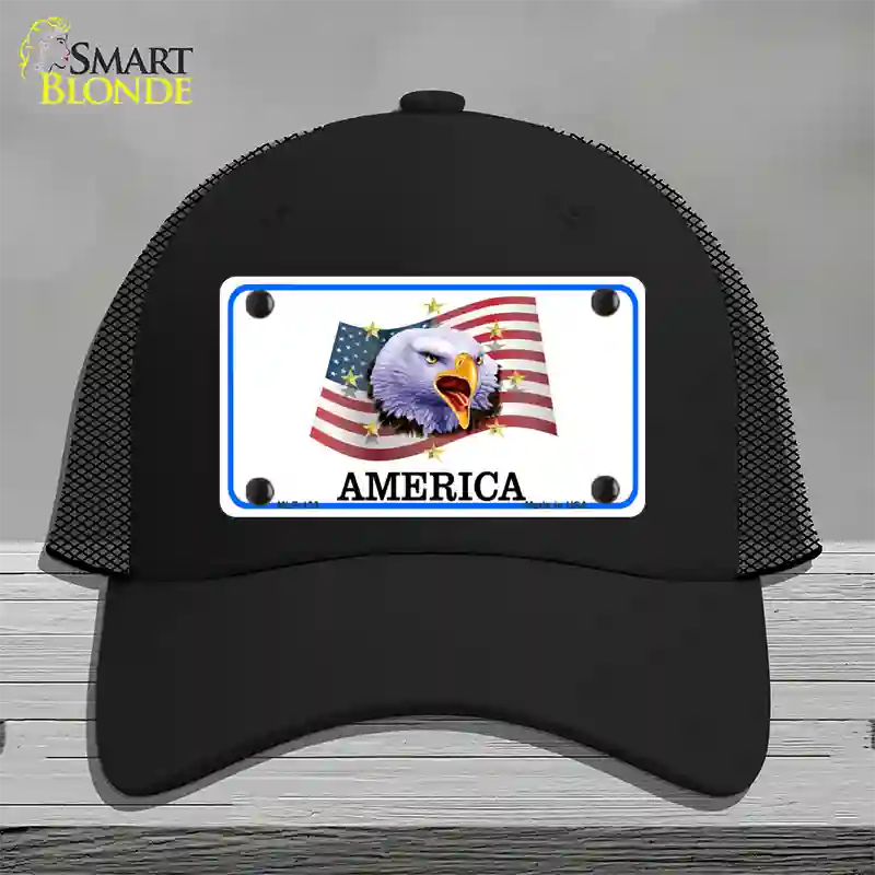 Waving Flag Bald Eagle Novelty License Plate Hat Mesh / Black