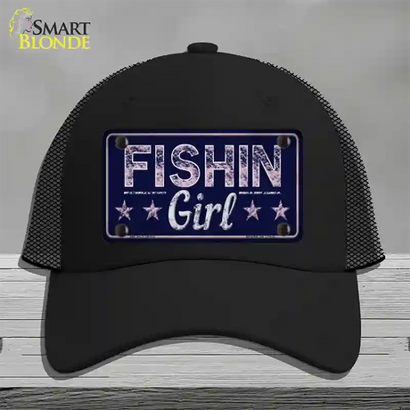 Fishin Girl Novelty License Plate Hat Tag Mesh / Black