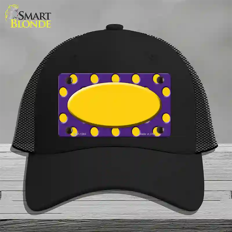 Yellow Purple Polka Dot Center Oval Novelty License Plate Hat Mesh / Black