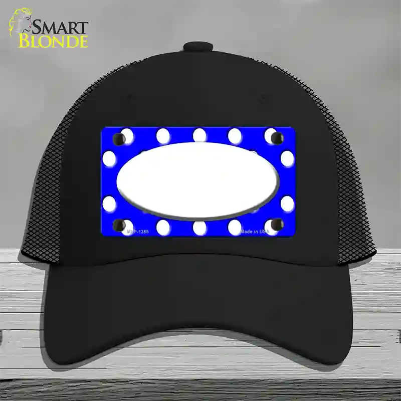 White Royal Blue Polka Dot Center Oval Novelty License Plate Hat Mesh / Black