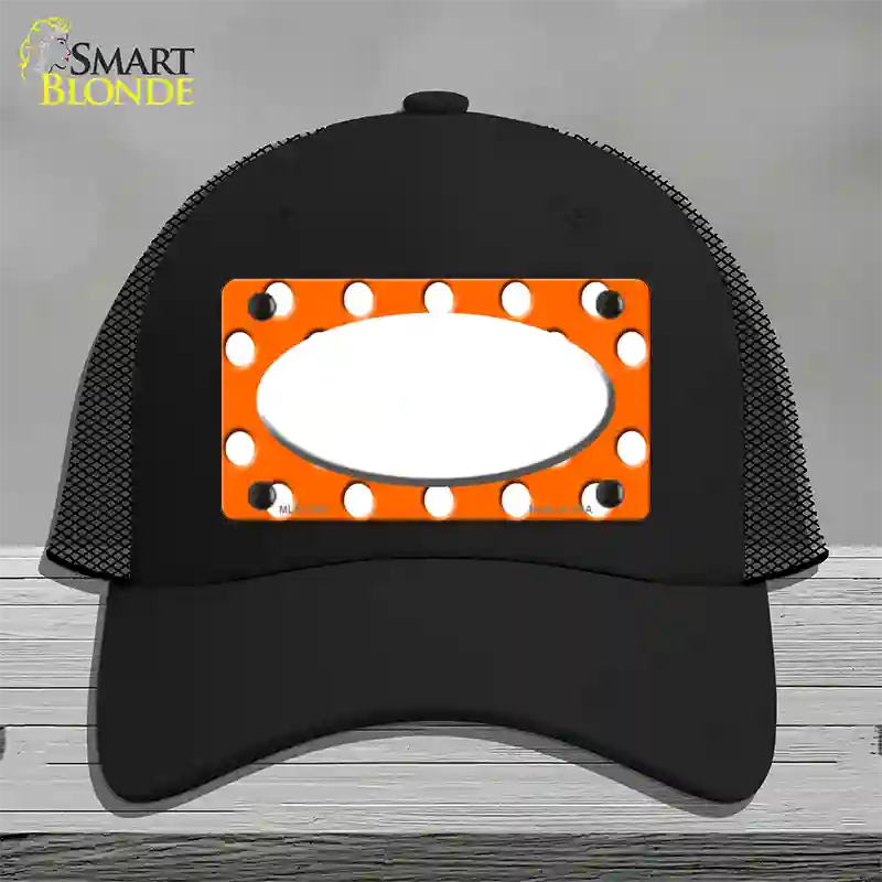 White Orange Polka Dots Center Oval Novelty License Plate Hat Mesh / Black