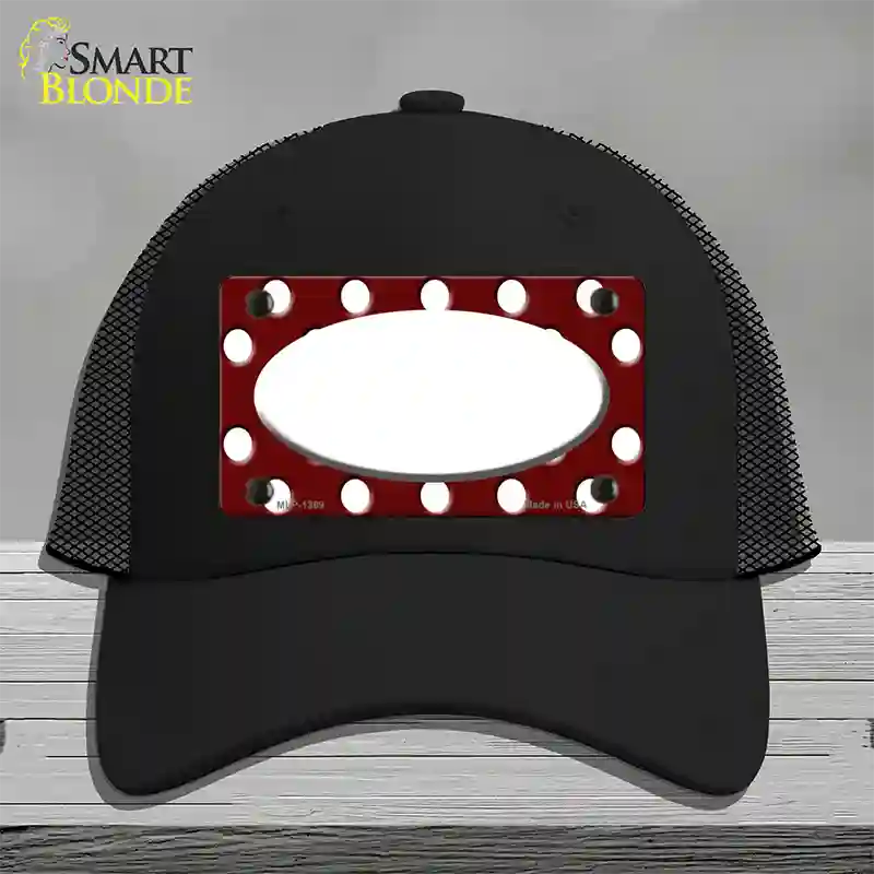 White Burgundy Polka Dot White Center Oval Novelty License Plate Hat Mesh / Black