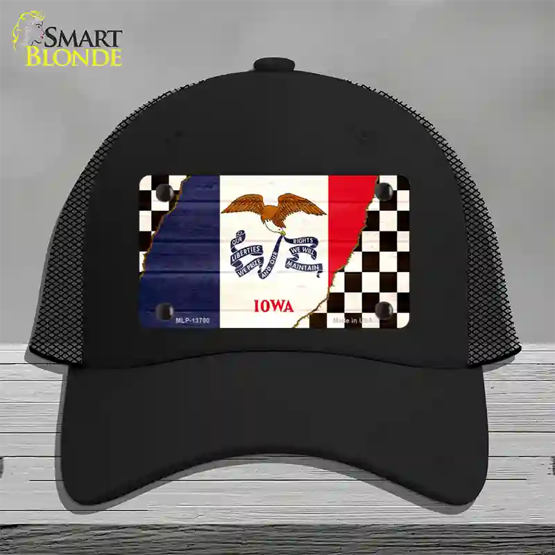 Iowa Racing Flag Novelty License Plate Hat Tag Mesh / Black